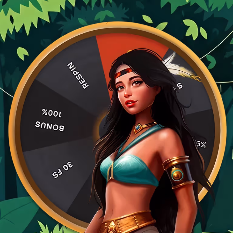 Colorful jackpot wheel with “Spin” at the top and prize amounts displayed – Deuces Casino.